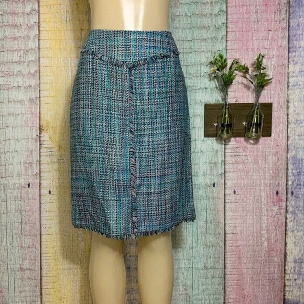 Doncaster Long Professional Business Tweed Skirt Size 10 Women’s Blue Silk Rayon
